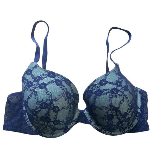 Victoria Secret Blue Lace Lined Demi Bra 34D - Picture 1 of 5